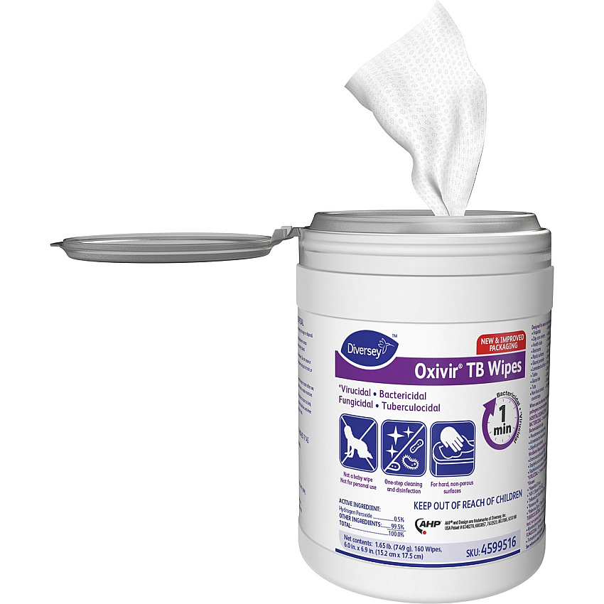Diversey Oxivir Tb Wipes For Multipurpose - Characteristic Scent - 7" Length x 6" Width - Recommended For: Bacteria Remover, Fungi Remover, Virus Remover, Blood Remover - Disinfectant, VOC-free - White - 160/Tub - 1 Each (4599516)