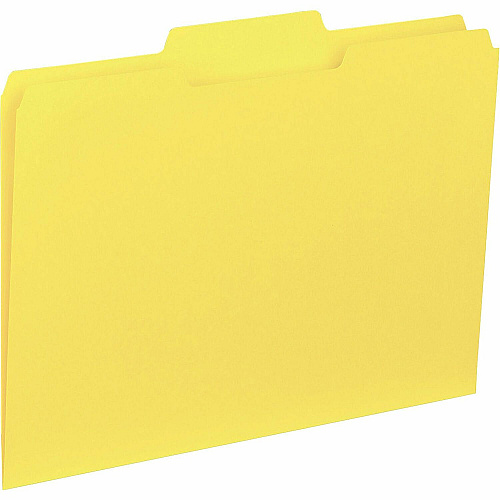 Business Source 1/3 Tab Cut Letter Recycled Top Tab File Folder 8 1/2" x 11" - Top Tab Location - Assorted Tab Position - 11 pt. - 1 Plys - Yellow - 10% Recycled - 100 / Box (BSN43559)