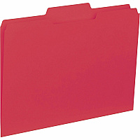 Business Source 1/3 Tab Cut Letter Recycled Top Tab File Folder 8 1/2" x 11" - Top Tab Location - Assorted Tab Position - 11 pt. - 1 Plys - Red - 10% Recycled - 100 / Box (BSN43564)