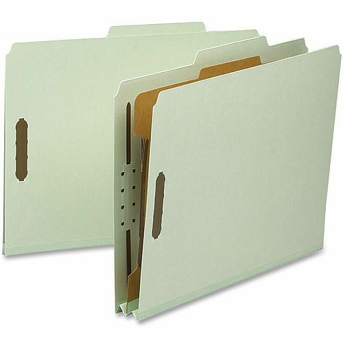 Nature Saver 2/5 Tab Cut Letter Recycled Classification Folder 8 1/2" x 11" - 2" Expansion - Prong K Style Fastener(s) - 2" for Folder, 1" for Divider - 1 Divider(s) - 25 pt. - Tyvek, Fiberboard, Pressboard - Gray/Green - Eco-friendly, Durable, Ty (01056)
