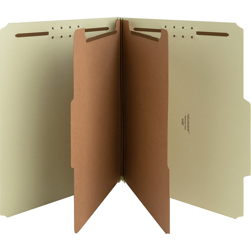 Nature Saver 2/5 Tab Cut Letter Recycled Classification Folder 8 1/2" x 11" - 2" Expansion - Prong K Style Fastener(s) - 2" for Folder, 1" for Divider - 2 Divider(s) - 25 pt. - Fiberboard, Pressboard, Tyvek - Gray/Green - Eco-friendly, Durable, Ty (01057)