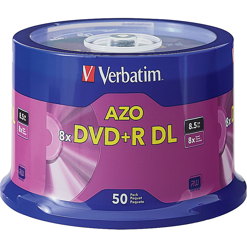 Verbatim DVD Recordable Media - DVD+R DL - 8x - 8.50 GB - 50 Pack Spindle 120mm - 4 Hour Maximum Recording Time (97000)