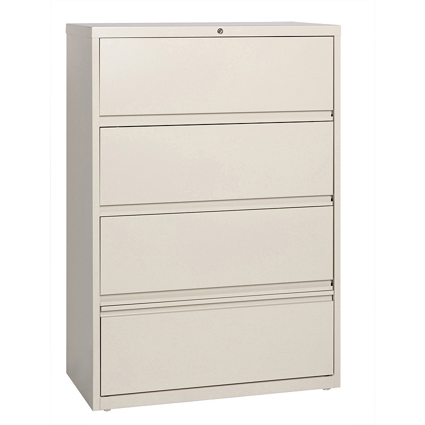 Lorell Fortress Lateral File with Roll-Out Shelf 36" Width x 18.6" Depth x 52.5" Height - 4 x Drawer(s) for File - Letter, Legal, A4 - Ball-bearing Suspension, Interlocking, Heavy Duty, Recessed Handle, Leveling Glide - Putty - Metal - Recycled (LLR43510)