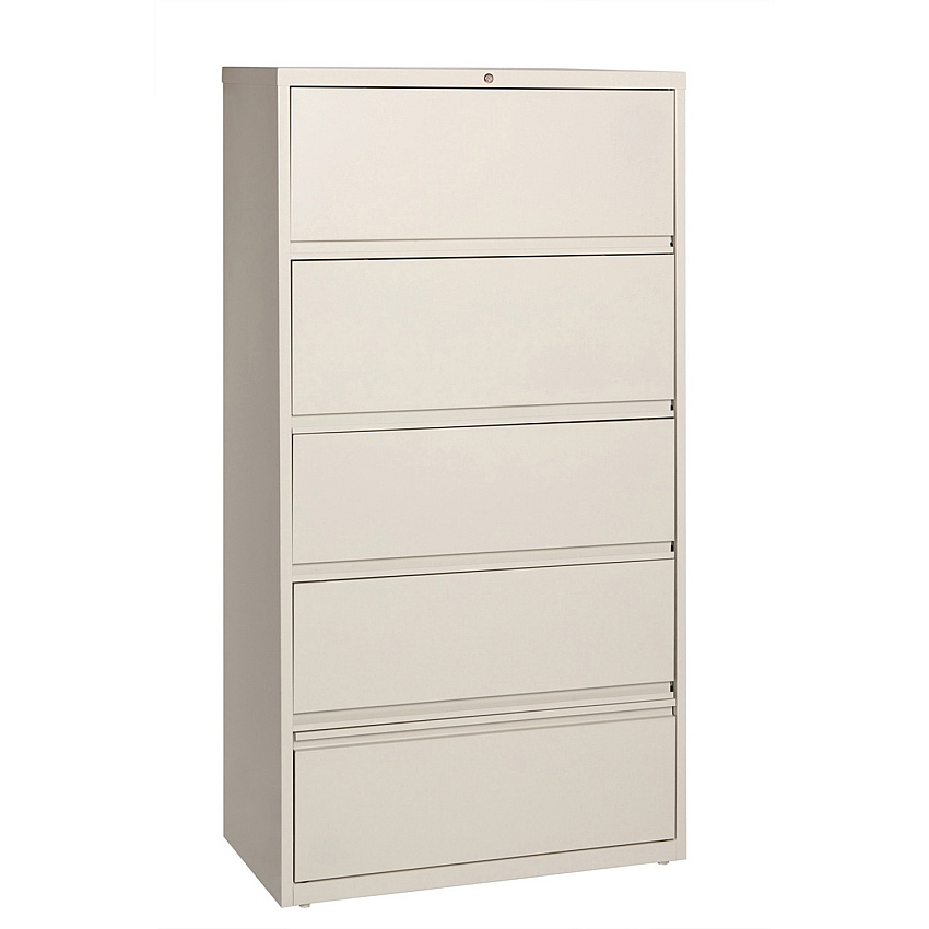Lorell Fortress Lateral File with Roll-Out Shelf 36" Width x 18.6" Depth x 68.8" Height - 5 x Drawer(s) for File - A4, Legal, Letter - Ball-bearing Suspension, Recessed Handle, Leveling Glide, Heavy Duty, Interlocking - Putty - Steel - Recycled (LLR43512)