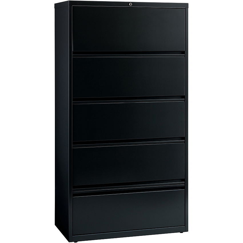 Lorell Fortress Lateral File with Roll-Out Shelf 36" Width x 18.6" Depth x 69" Height - 5 x Drawer(s) for File - Legal, Letter, A4 - Leveling Glide, Ball-bearing Suspension, Interlocking, Heavy Duty, Recessed Handle - Black - Steel - Recycled (LLR43513)
