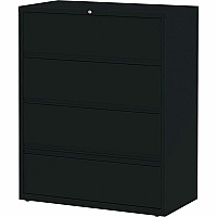 Lorell Fortress Lateral File with Roll-Out Shelf 42" Width x 18.6" Depth x 52.5" Height - 4 x Drawer(s) for File - Letter, A4, Legal - Leveling Glide, Heavy Duty, Recessed Handle, Ball-bearing Suspension, Interlocking - Black - Metal - Recycled (LLR43515)