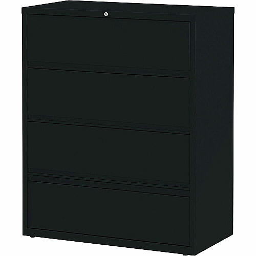 Lorell Fortress Lateral File with Roll-Out Shelf 42" Width x 18.6" Depth x 52.5" Height - 4 x Drawer(s) for File - Letter, A4, Legal - Leveling Glide, Heavy Duty, Recessed Handle, Ball-bearing Suspension, Interlocking - Black - Metal - Recycled (LLR43515)