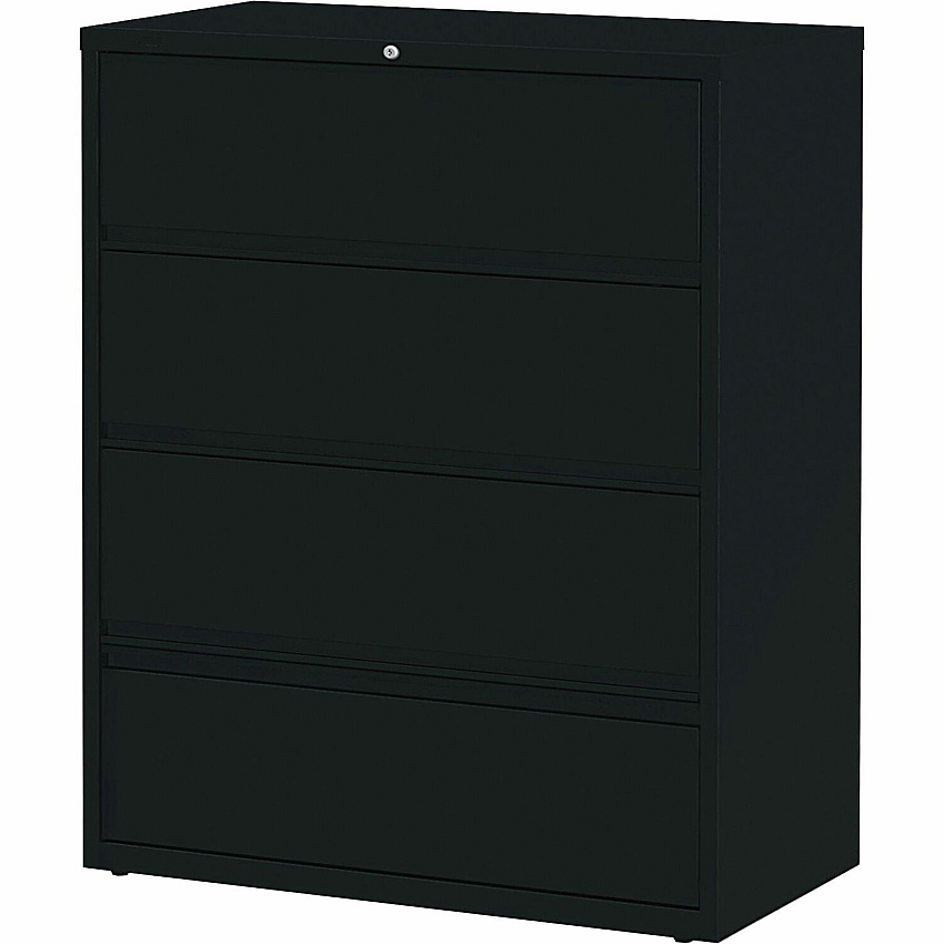 Lorell Fortress Lateral File with Roll-Out Shelf 42" Width x 18.6" Depth x 52.5" Height - 4 x Drawer(s) for File - Letter, A4, Legal - Leveling Glide, Heavy Duty, Recessed Handle, Ball-bearing Suspension, Interlocking - Black - Metal - Recycled (LLR43515)