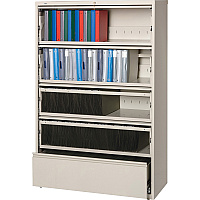 Lorell Fortress Lateral File with Roll-Out Shelf 42" Width x 18.6" Depth x 68.8" Height - 5 x Drawer(s) for File - Legal, Letter, A4 - Recessed Handle, Ball-bearing Suspension, Leveling Glide, Heavy Duty, Interlocking - Putty - Steel - Recycled (LLR43516)