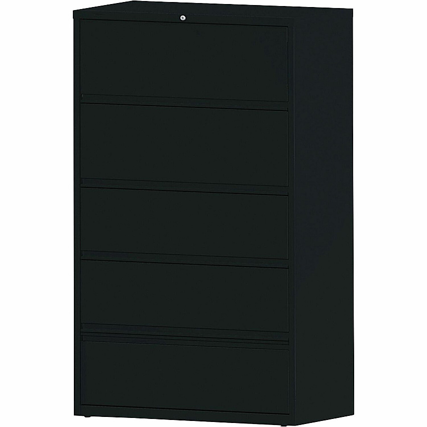 Lorell Fortress Lateral File with Roll-Out Shelf 42" Width x 18.6" Depth x 68.8" Height - 5 x Drawer(s) for File - Letter, A4, Legal - Interlocking, Heavy Duty, Ball-bearing Suspension, Leveling Glide, Recessed Handle - Black - Steel - Recycled (LLR43517)