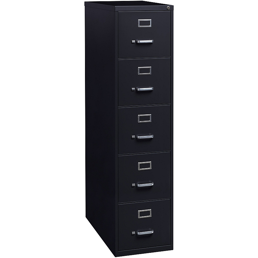 Lorell Fortress Series 26-1/2" Commercial-Grade Vertical File Cabinet 15" Width x 26.5" Depth x 61.6" Height - 5 x Drawer(s) for File - Letter - Vertical - Heavy Duty, Security Lock, Ball-bearing Suspension - Black - Steel - Recycled (LLR48498)