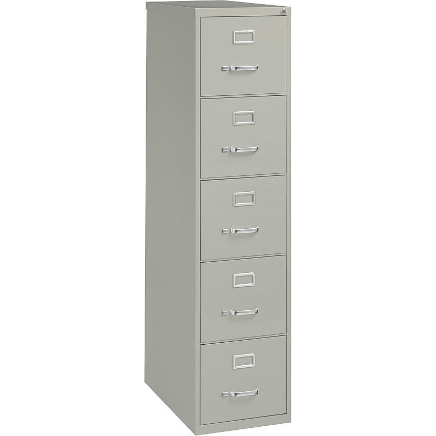 Lorell Fortress Series 26-1/2" Commercial-Grade Vertical File Cabinet 15" Width x 26.5" Depth x 61.6" Height - 5 x Drawer(s) for File - Letter - Vertical - Security Lock, Ball-bearing Suspension, Heavy Duty - Light Gray - Steel - Recycled (LLR48499)