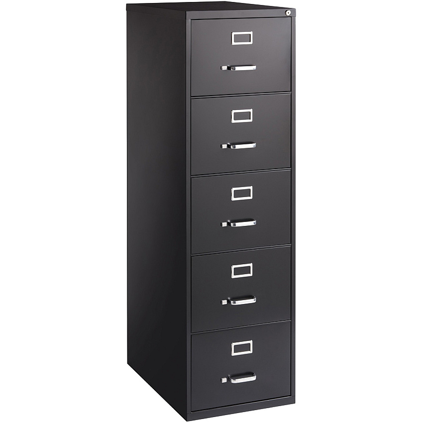 Lorell Fortress Series 26-1/2" Commercial-Grade Vertical File Cabinet 18" Width x 26.5" Depth x 61" Height - 5 x Drawer(s) for File - Legal - Vertical - Heavy Duty, Security Lock, Ball-bearing Suspension - Black - Steel - Recycled (LLR48501)