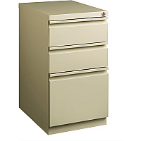Lorell 20" Box/Box/File Mobile File Cabinet with Full-Width Pull 15" Width x 20" Depth x 27.8" Height - Letter - Ball-bearing Suspension, Security Lock, Recessed Handle - Putty - Steel - Recycled (LLR49520)