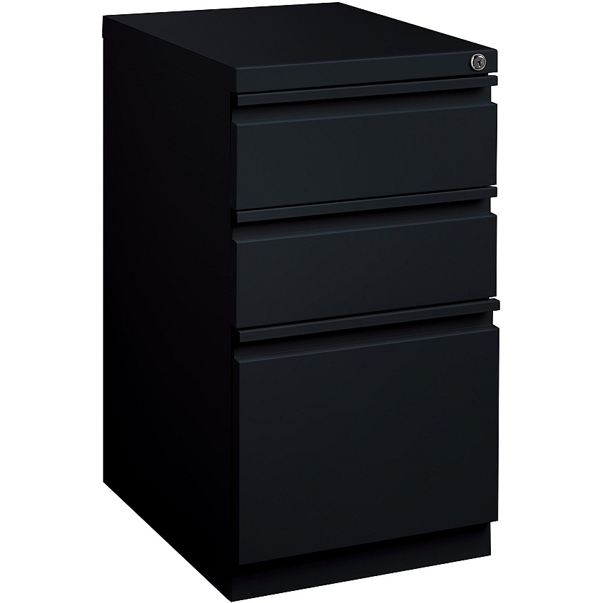 Lorell 20" Box/Box/File Mobile File Cabinet with Full-Width Pull 15" Width x 20" Depth x 27.8" Height - Letter - Ball-bearing Suspension, Recessed Handle, Security Lock - Black - Steel - Recycled (LLR49521)