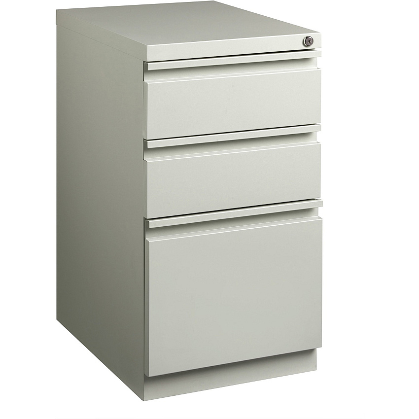 Lorell 20" Box/Box/File Mobile File Cabinet with Full-Width Pull 15" Width x 20" Depth x 27.8" Height - Letter - Security Lock, Recessed Handle, Ball-bearing Suspension - Light Gray - Steel - Recycled (LLR49522)