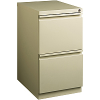 Lorell 20" File/File Mobile File Cabinet with Full-Width Pull 15" Width x 20" Depth x 27.8" Height - Letter - Recessed Handle, Ball-bearing Suspension, Security Lock - Putty - Steel - Recycled (LLR49523)
