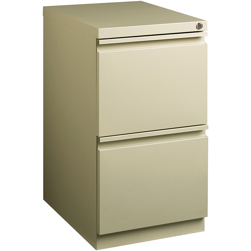 Lorell 20" File/File Mobile File Cabinet with Full-Width Pull 15" Width x 20" Depth x 27.8" Height - Letter - Recessed Handle, Ball-bearing Suspension, Security Lock - Putty - Steel - Recycled (LLR49523)