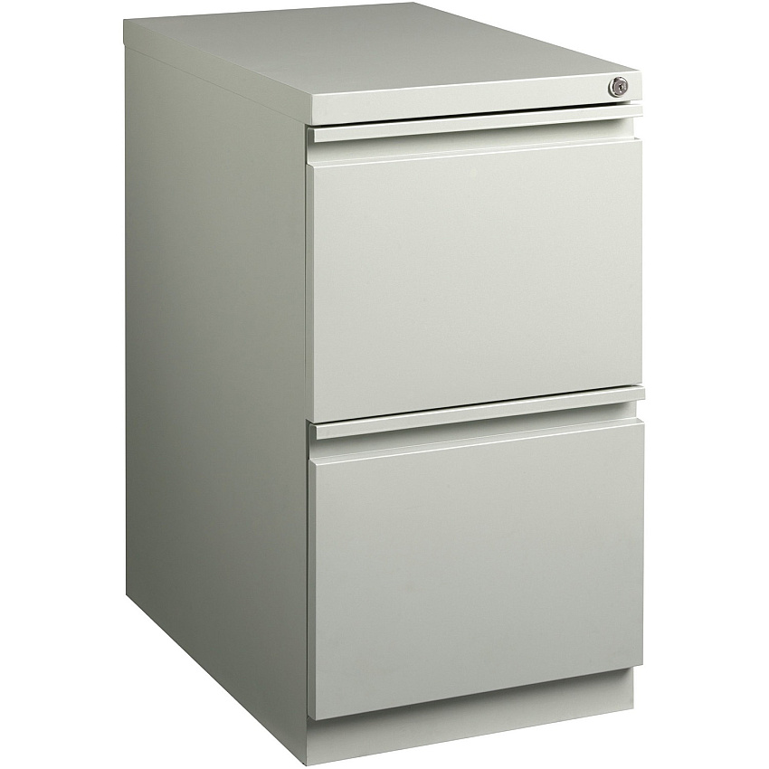Lorell 23" File/File Mobile File Cabinet with Full-Width Pull 15" Width x 22.9" Depth x 27.8" Height - 2 x Drawer(s) for File - Letter - Vertical - Ball-bearing Suspension, Security Lock, Recessed Handle - Light Gray - Steel - Recycled (LLR49531)