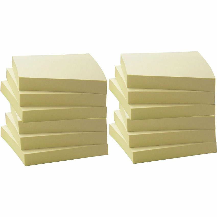 Business Source Yellow Adhesive Notes 3" Flag/Note Width x 3" Flag/Note Length - Square - 100 Sheets per Pad - Unruled - Yellow - Self-adhesive, Removable - Recycled - 12 / Pack (BSN36620)
