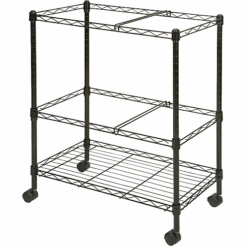 Lorell 2-Tier Wire Mobile File Cart 4 Casters - Steel - 26" Width x 12.50" Depth x 30" Height - Black - 1 Each (LLR45650)