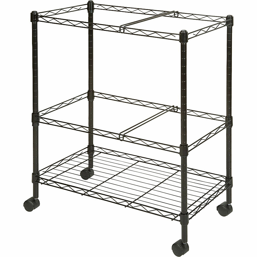 Lorell 2-Tier Wire Mobile File Cart 4 Casters - Steel - 26" Width x 12.50" Depth x 30" Height - Black - 1 Each (LLR45650)