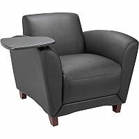 Lorell Accession Club Chair with Tablet Tray Black Seat Color - Leather Seat Material - Four-legged Base - 1 Each (LLR68953)