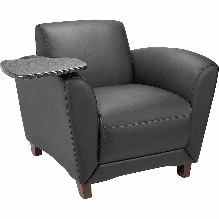 Lorell Accession Club Chair with Tablet Tray Black Seat Color - Leather Seat Material - Four-legged Base - 1 Each (LLR68953)