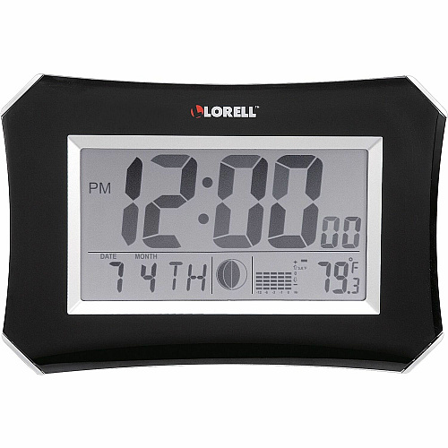 Lorell LCD Wall/Alarm Clock Digital - Quartz - LCD - Black Main Dial - Silver Case - Plastic (LLR60998)
