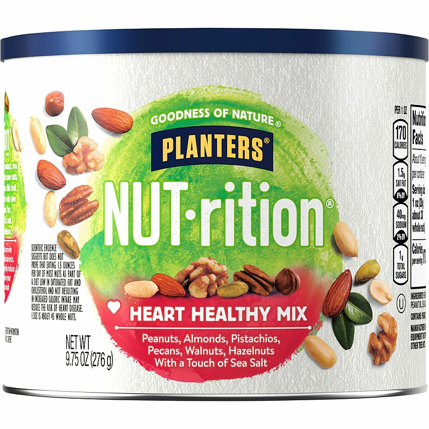 Hormel Foods NUT-rition Heart Healthy Mix Resealable Container - Almond, Pecan, Hazelnut, Pistachio, Peanut, Walnut - 9.75 oz - 1 Each (05957)