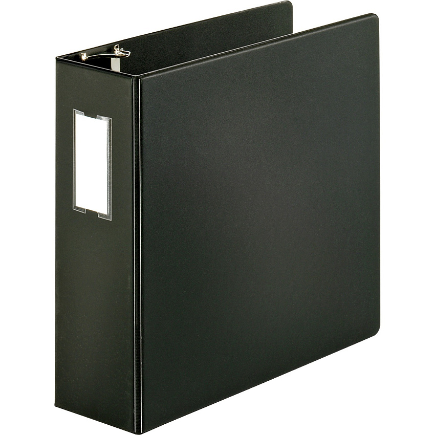 Business Source Slanted D-ring Binders 4" Binder Capacity - 3 Ring(s) - Fastener(s): D-Ring - Pocket(s): 2, Internal - Chipboard, Polypropylene - Black - PVC-free, Non-stick, Spine Label, Gap-free Ring, Non-glare, Heavy Duty, Open and Closed Tr (BSN33117)