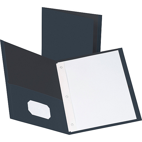 Business Source Letter Recycled Pocket Folder 8 1/2" x 11" - 100 Sheets Capacity - 3 x Prong Fastener(s) - 1/2" Fastener Capacity - 2 Inside Front & Back Pocket(s) - Leatherette - Dark Blue - 35% Recycled - 25 / Box (BSN78508)