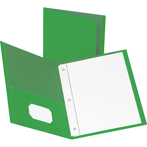 Business Source Letter Recycled Pocket Folder 8 1/2" x 11" - 100 Sheets Capacity - 3 x Prong Fastener(s) - 1/2" Fastener Capacity - 2 Inside Front & Back Pocket(s) - Leatherette - Green - 35% Recycled - 25 / Box (BSN78509)