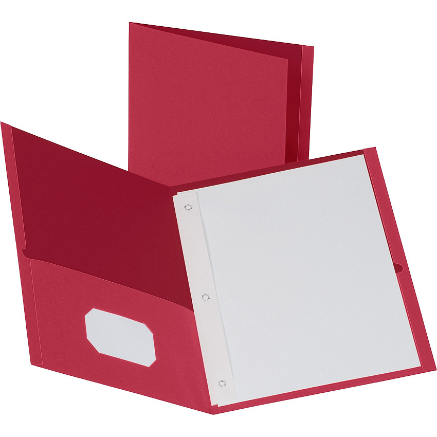 Business Source Letter Recycled Pocket Folder 8 1/2" x 11" - 100 Sheets Capacity - 3 x Prong Fastener(s) - 1/2" Fastener Capacity - 2 Inside Front & Back Pocket(s) - Leatherette - Red - 35% Recycled - 25 / Box (BSN78510)