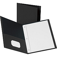 Business Source Letter Recycled Pocket Folder 8 1/2" x 11" - 100 Sheets Capacity - 3 x Prong Fastener(s) - 2 Inside Front & Back Pocket(s) - Leatherette - Black - 35% Recycled - 25 / Box (BSN78532)