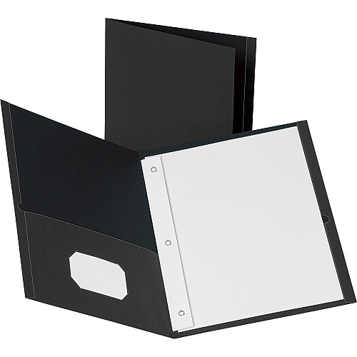 Business Source Letter Recycled Pocket Folder 8 1/2" x 11" - 100 Sheets Capacity - 3 x Prong Fastener(s) - 2 Inside Front & Back Pocket(s) - Leatherette - Black - 35% Recycled - 25 / Box (BSN78532)