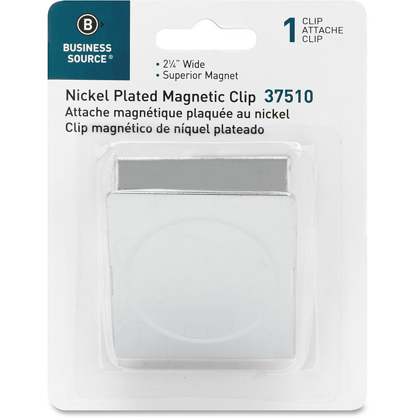 Business Source Nickel Plated Magnetic Clips 2.3" Length - Chrome - Metal, Nickel Plated - 1 Each (BSN37510)