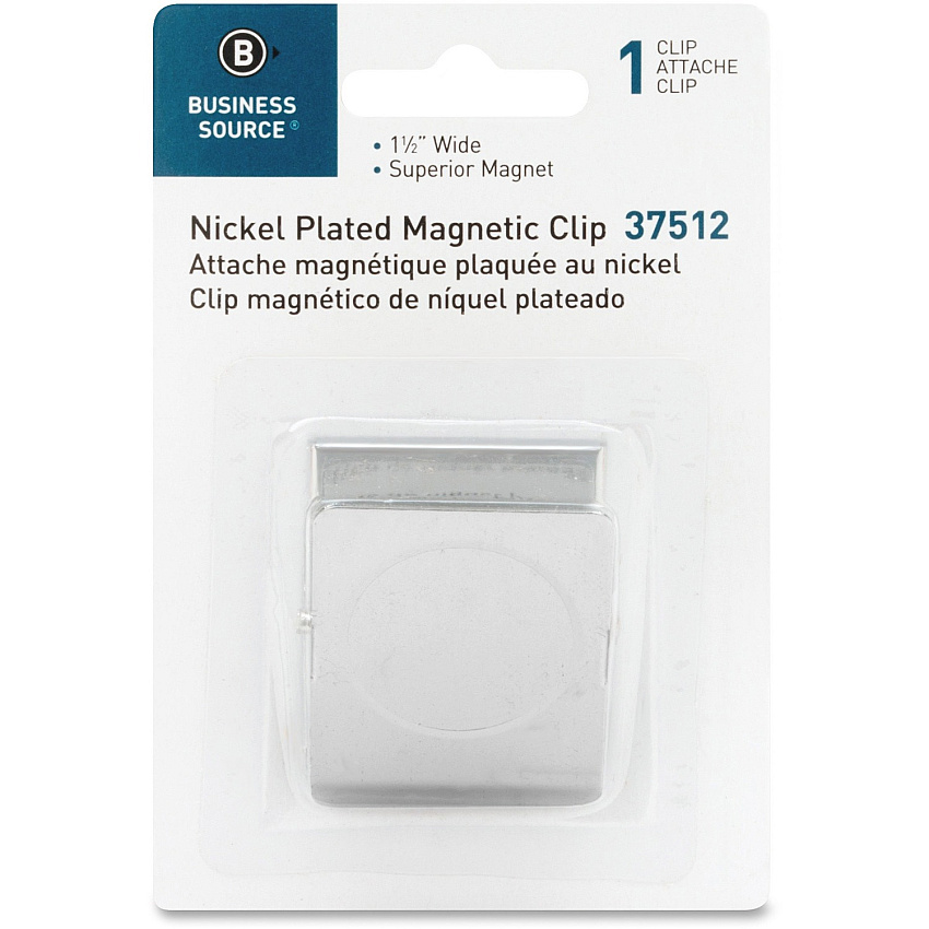 Business Source Nickel Plated Magnetic Clips 1.5" Length - Chrome - Metal - 1 Each (BSN37512)