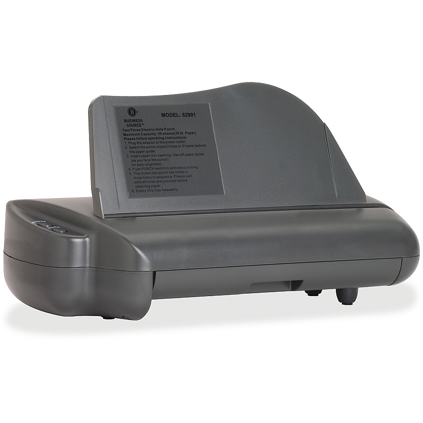 Business Source Electric Adjustable 3-hole Punch 3 Punch Head(s) - 30 Sheet of 20lb Paper - 1/4" Punch Size - 17.8" Width x 5.3" Depth x 8.3" Height - Gray (BSN62901)