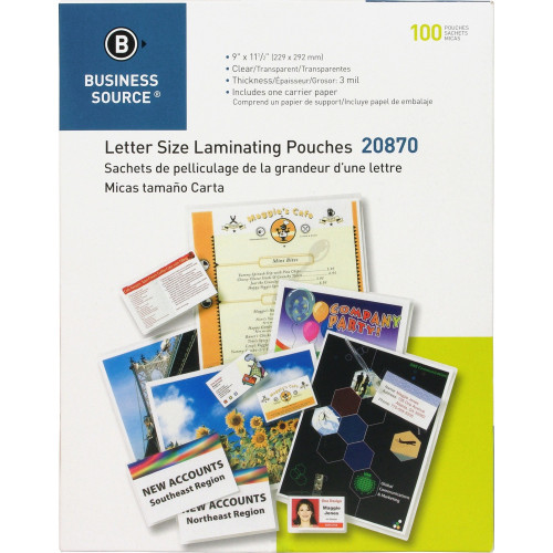 Business Source 3 ml Letter Size Laminating Pouches (20870)