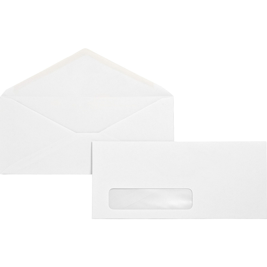 Business Source No. 10 Diagonal Seam Window Envelopes Single Window - #10 - 4 1/8" Width x 9 1/2" Length - 24 lb - Gummed - White - Wove - 500 / Box (BSN04468)