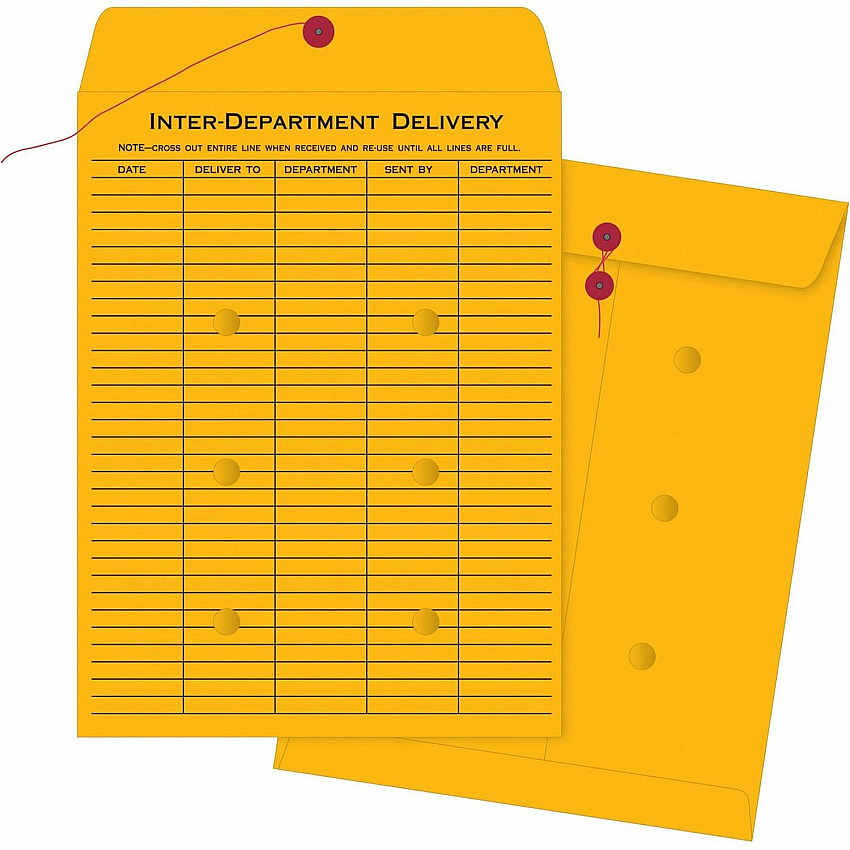 Business Source Ruled Interdepartmental Envelopes Inter-department - #32 - 10" Width x 13" Length - 32 lb - String/Button - Brown Kraft - Kraft - 100 / Box (BSN04545)