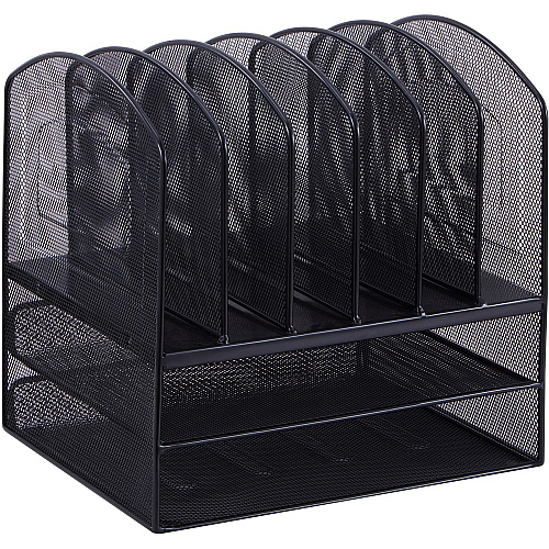 Lorell Mesh Desk Organizer 8 Compartment(s) - Sturdy - Powder Coated - Black - Steel - 1 Each (LLR37523)