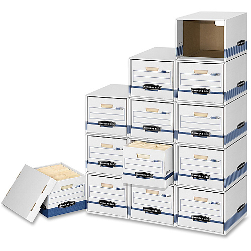 Bankers Box File/Cube File Storage Box Shell Internal Dimensions: 13" Width x 16.50" Depth x 10.50" Height - External Dimensions: 13.9" Width x 16.9" Depth x 11.4" Height - Media Size Supported: Legal, Letter - Stackable - White, Blue - For File - (01626)