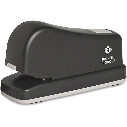 Business Source Electric Stapler 20 of 20lb Paper Sheets Capacity - 210 Staple Capacity - Full Strip - 1/4" Staple Size - 0.38" Throat Depth - 1 Each - Black, Putty (BSN62828)