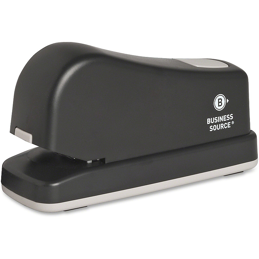 Business Source Electric Stapler 20 of 20lb Paper Sheets Capacity - 210 Staple Capacity - Full Strip - 1/4" Staple Size - 0.38" Throat Depth - 1 Each - Black, Putty (BSN62828)
