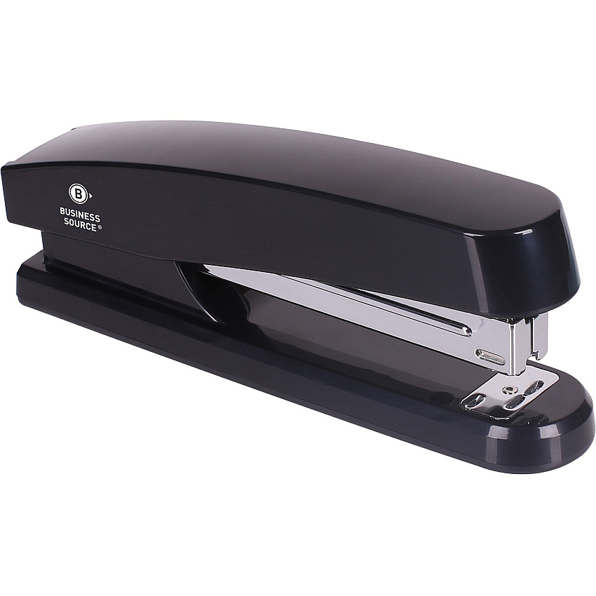 Business Source Full-strip Plastic Desktop Stapler Staples Upto 20 Sheet of 20lb Paper - Holds Upto 210 Staple - Full Strip - Staple Size: 0.25" - Black - Plastic, Metal - 1 Each (BSN62835)