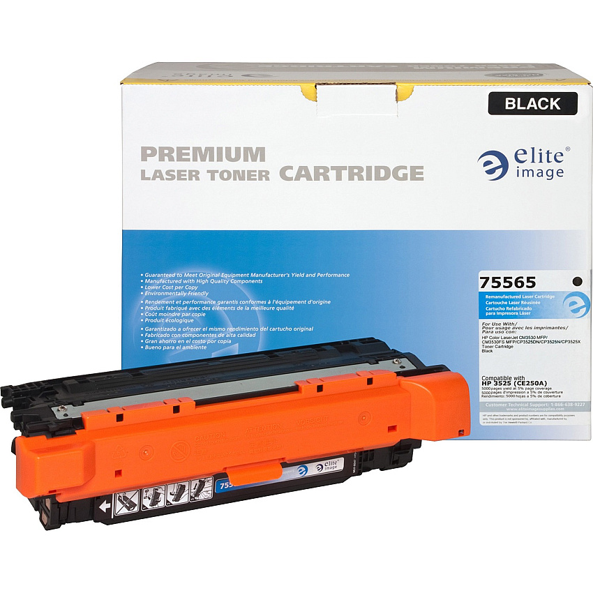 Elite Image Remanufactured Laser Toner Cartridge - Alternative for HP 504A (CE250A) - Black - 1 Each 5000 Pages (75565)