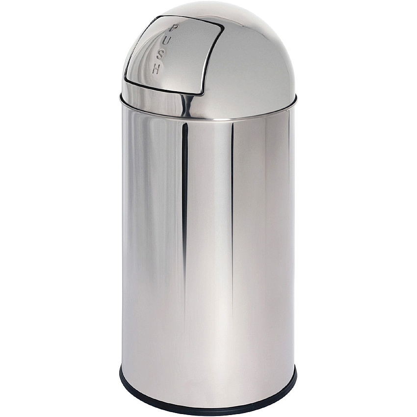 Genuine Joe Push Open Round Top Receptacle 12 gal Capacity - Round - Durable - 29.2" Height x 14.8" Diameter - Stainless Steel - 1 Each (GJO58885)