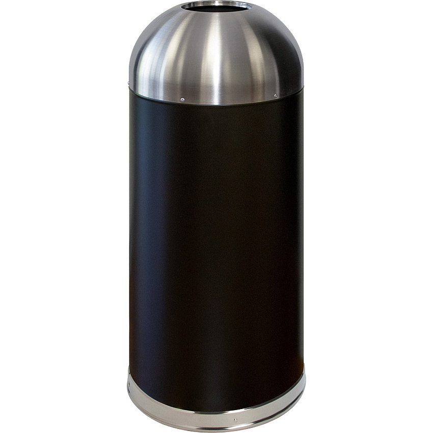 Genuine Joe 15 Gallon Dome Top Trash Receptacle 15 gal Capacity - Durable, Powder Coated, Easy to Clean - 40" Height x 16.5" Diameter - Stainless Steel - Black, Silver - 1 Each (GJO58896)